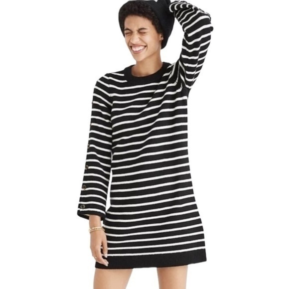 Madewell Button-Sleeve Sweater-Dress in Stripe - Picture 1 of 8